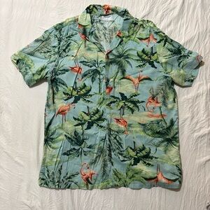 Old Navy Green Flamingo Print Hawaiian Summer Party Button Down Shirt